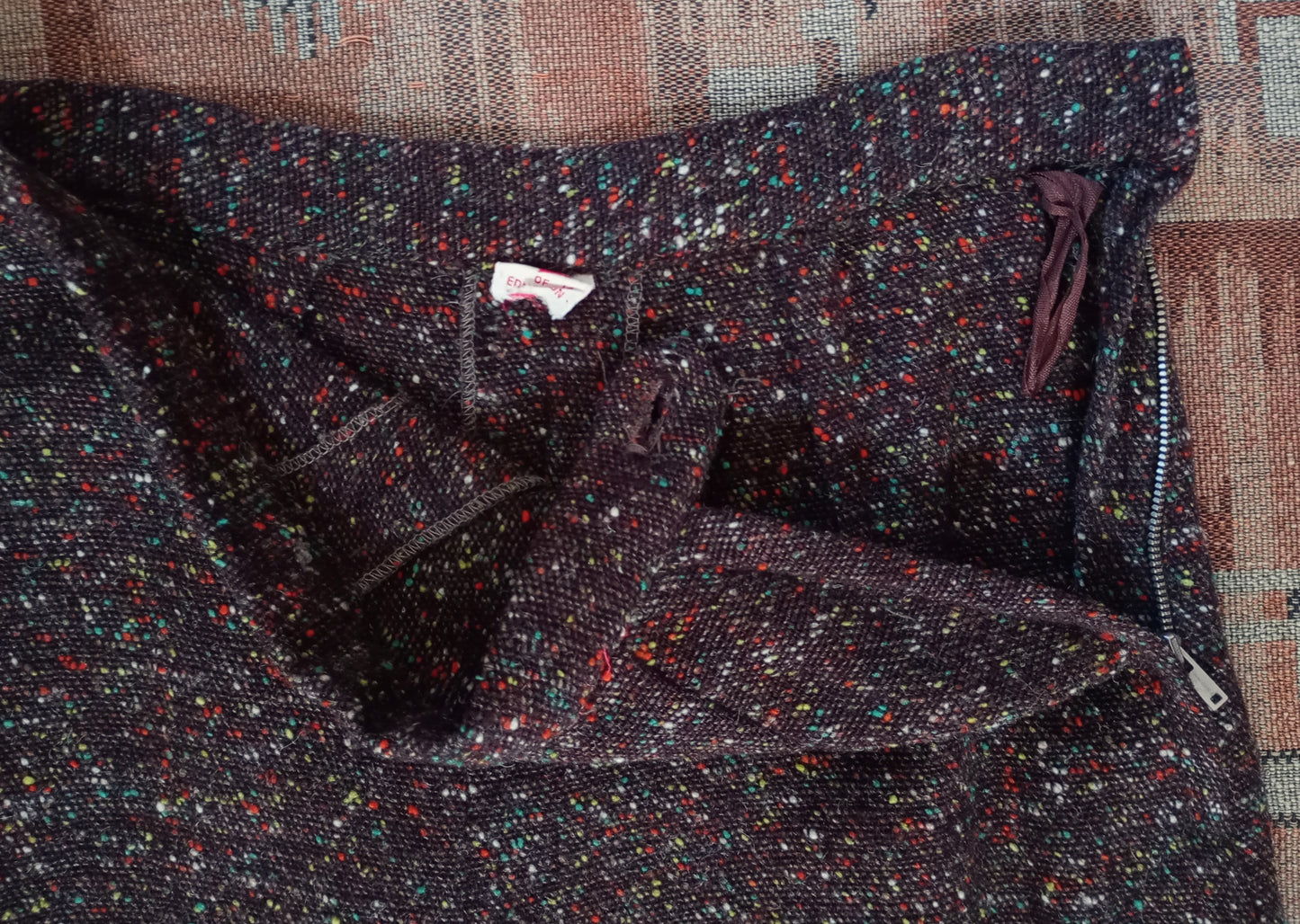 Original Vintage 1950s Skirt Autumnal Atomic Flecked Wool High Waist Pencil UK XS