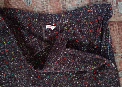 Original Vintage 1950s Skirt Autumnal Atomic Flecked Wool High Waist Pencil UK XS