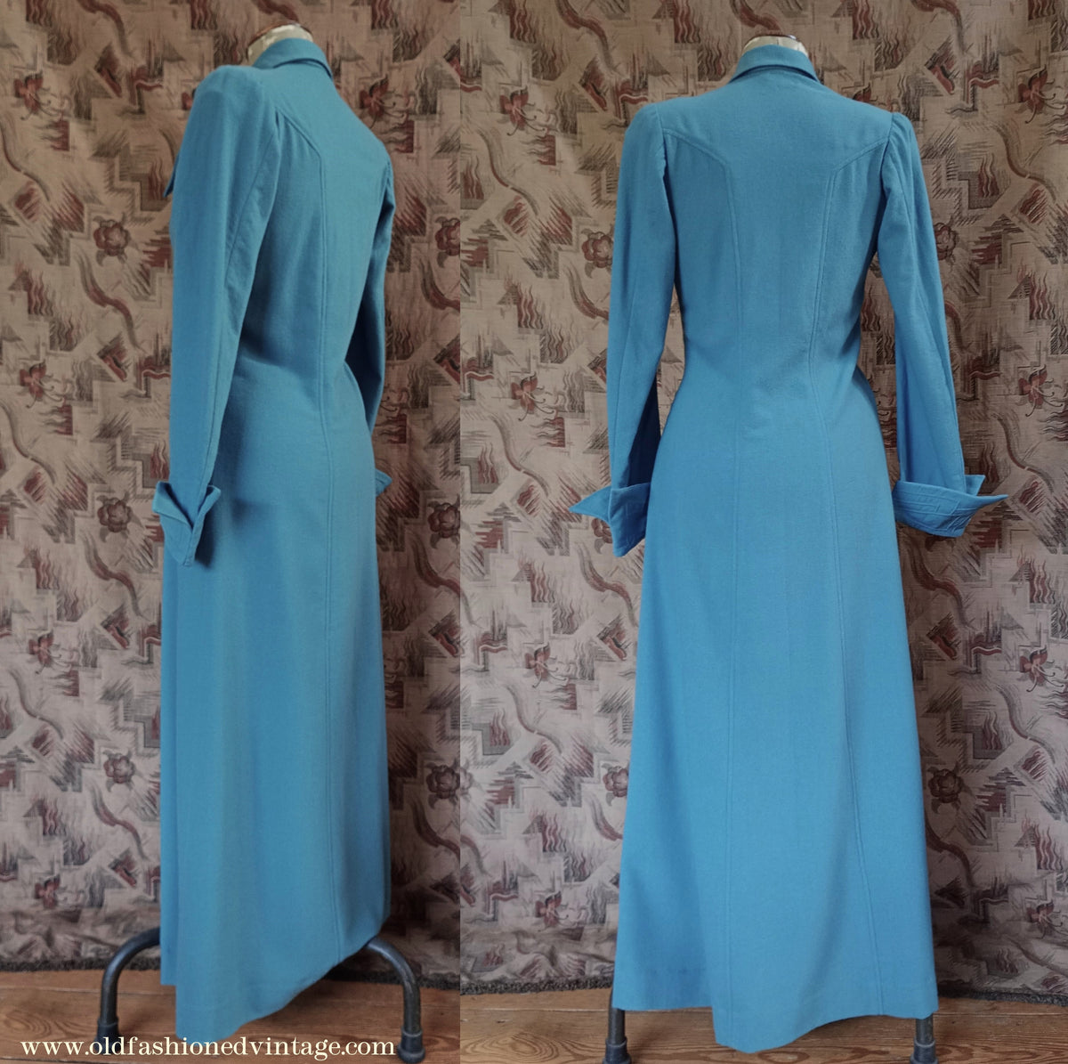 Vintage Unworn 1930s Housecoat Dressing Gown Blue Wool Robe Deco Trapu ...