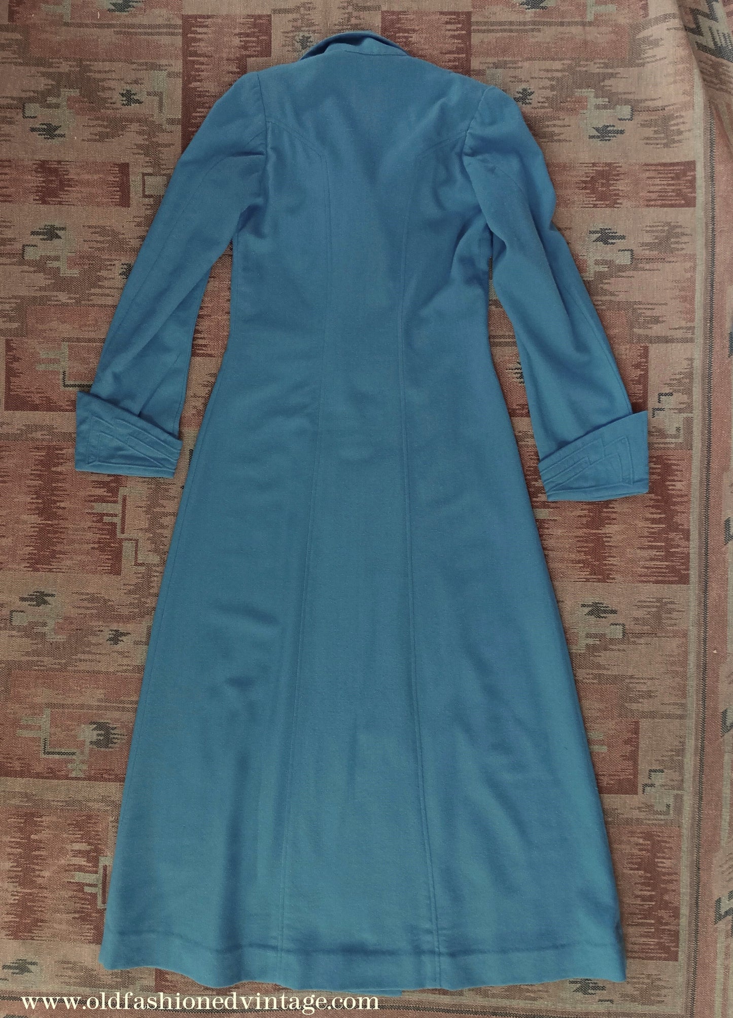 Vintage Unworn 1930s Housecoat Dressing Gown Blue Wool Robe Deco Trapunto UK S