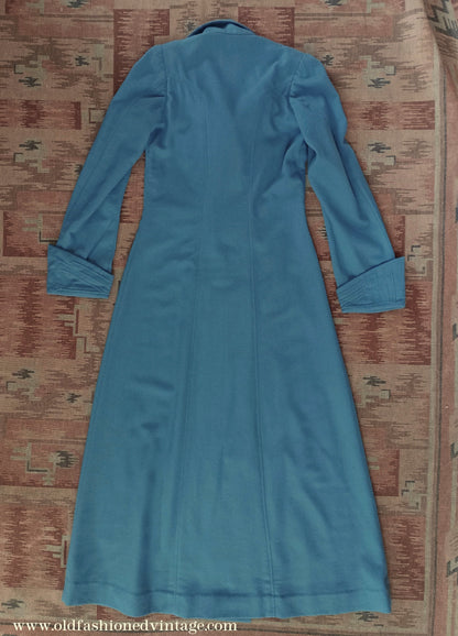 Vintage Unworn 1930s Housecoat Dressing Gown Blue Wool Robe Deco Trapunto UK S