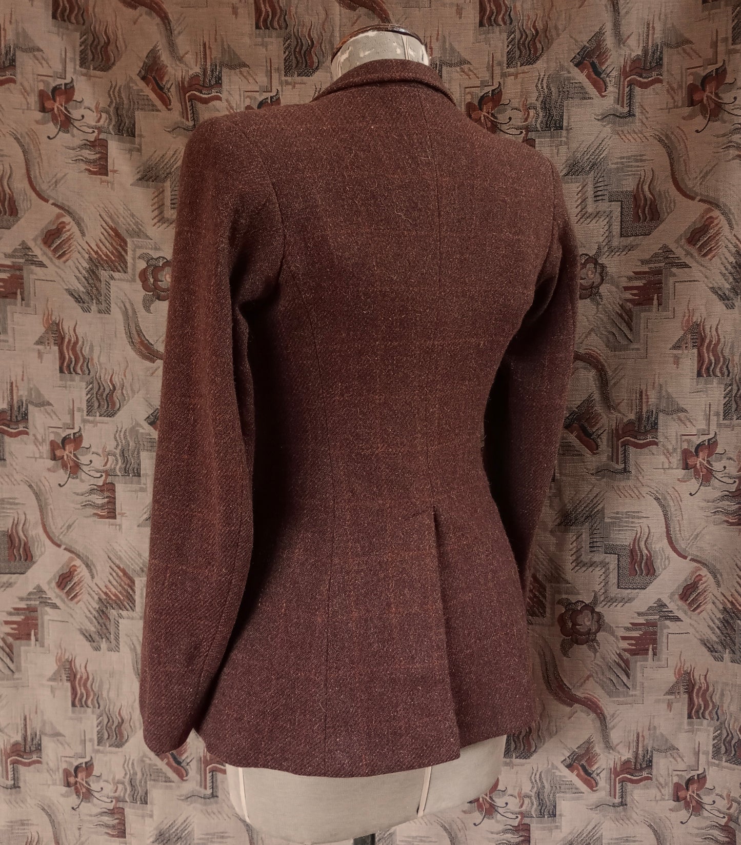 Vintage 1940s Tweed Wool Hacking Jacket Brown Orange Window Pane Checked Riding Coat UK S