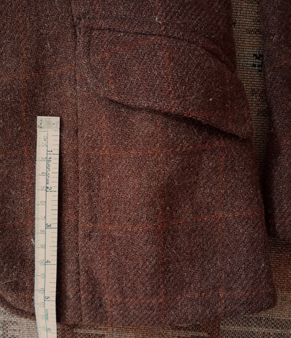 Vintage 1940s Tweed Wool Hacking Jacket Brown Orange Window Pane Checked Riding Coat UK S