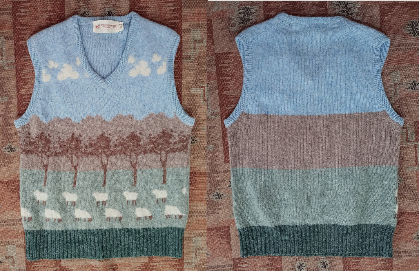 Vintage Mens Knitted Fair Isle Slipover Sweater Vest Novelty Sheep Picture Knit