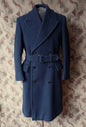 Vintage 1940s CC41 Double Breasted Overcoat Coat Dark Blue Wool DB Belted UK S