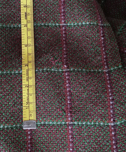 RARE 1940s Hooded Swagger Coat Checked Green Red Tweed Overcoat UK S