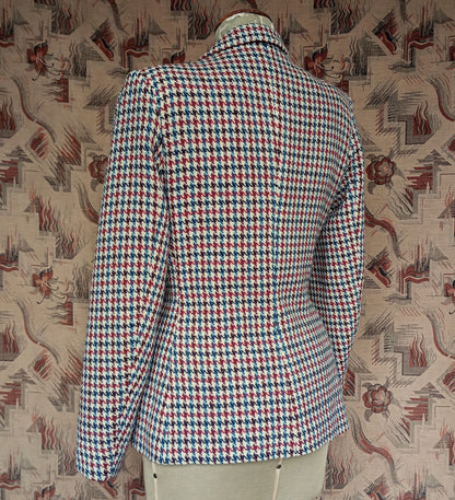 Vintage 1940s Tweed Jacket Dogtooth Shepherd Patch Pockets Check UK M