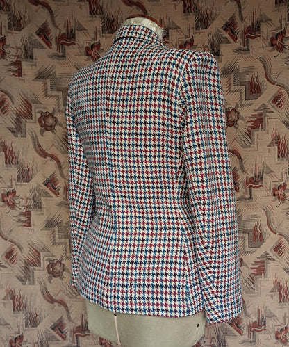 Vintage 1940s Tweed Jacket Dogtooth Shepherd Patch Pockets Check UK M