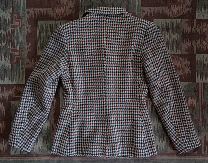 Vintage 1940s Tweed Jacket Dogtooth Shepherd Patch Pockets Check UK M