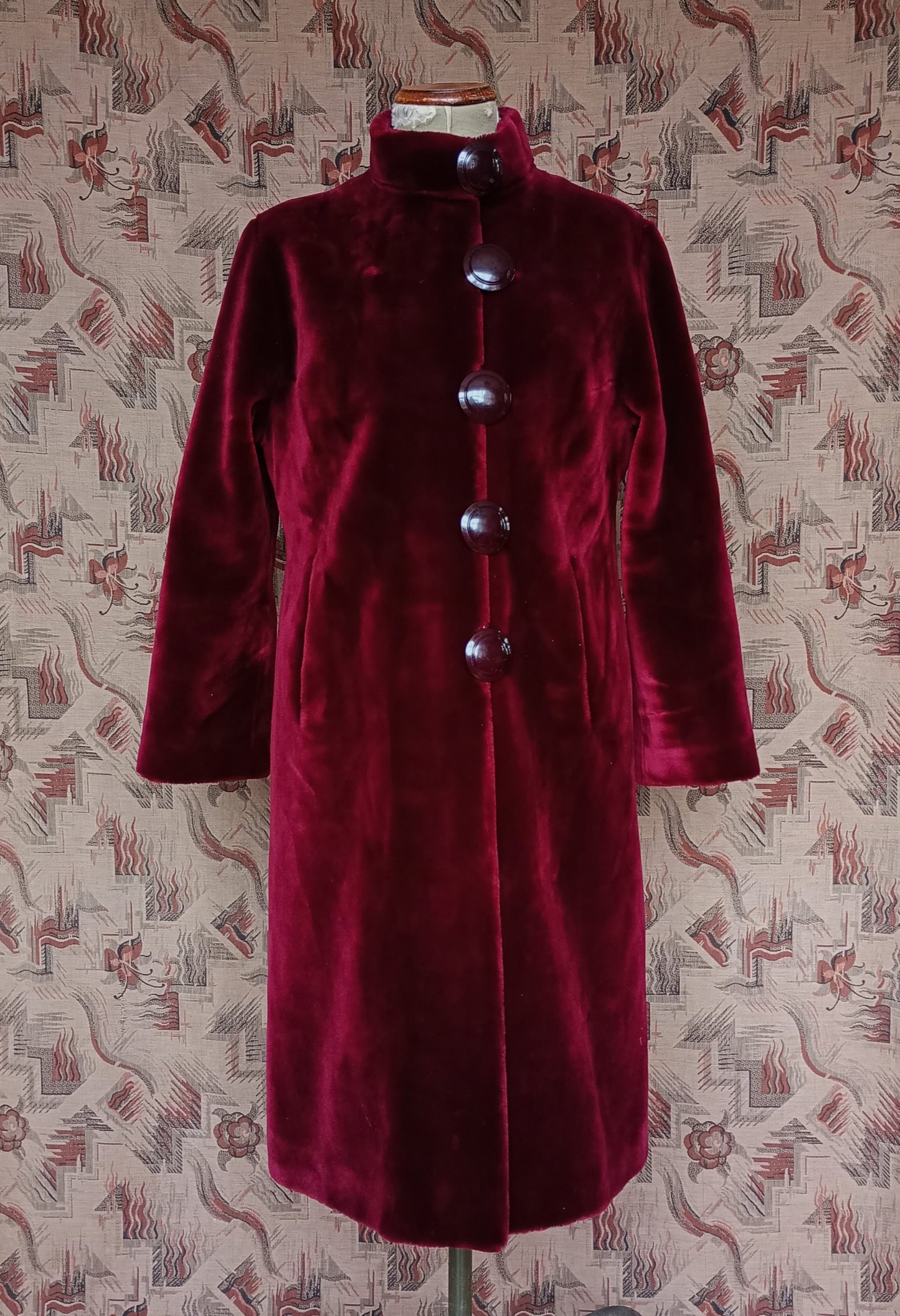 RARE Vintage Red Fake Faux Fur Teddy Coat 1960s Does 1920s UK M