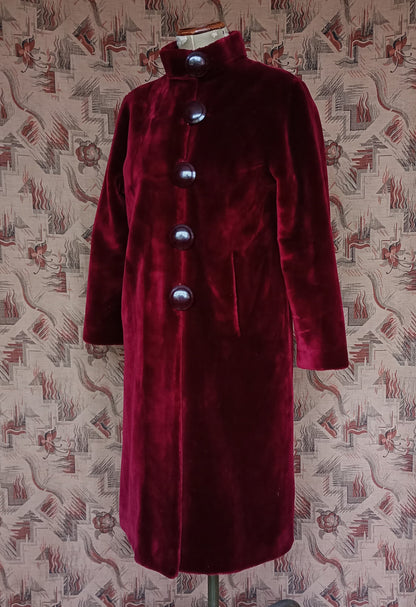 RARE Vintage Red Fake Faux Fur Teddy Coat 1960s Does 1920s UK M