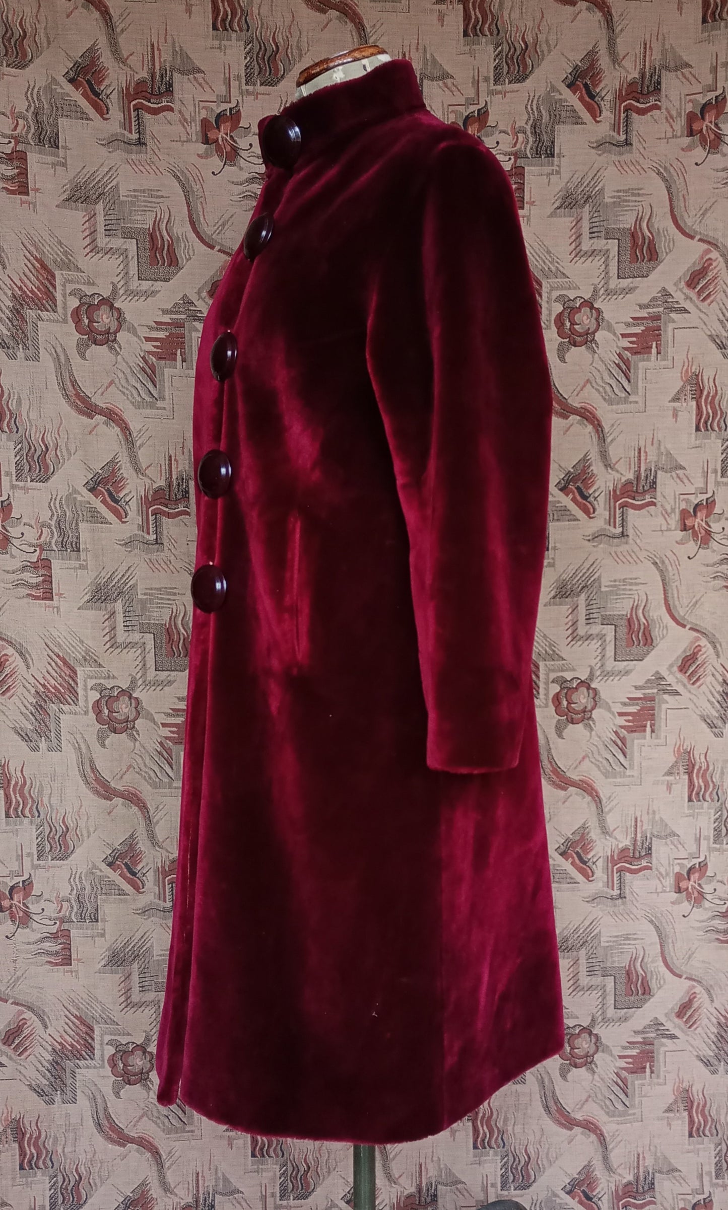 RARE Vintage Red Fake Faux Fur Teddy Coat 1960s Does 1920s UK M