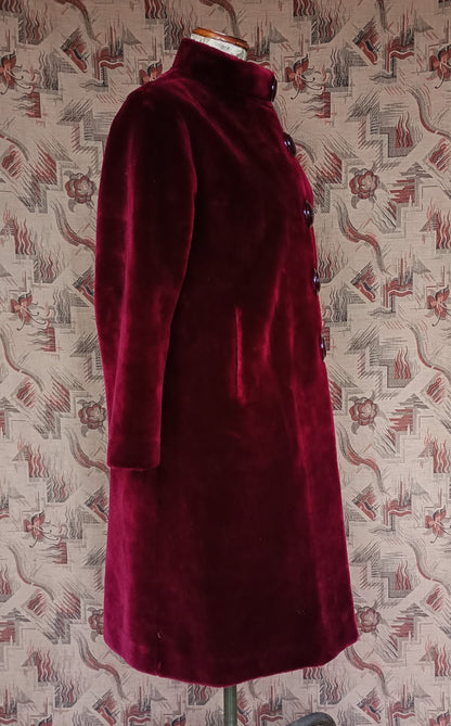 RARE Vintage Red Fake Faux Fur Teddy Coat 1960s Does 1920s UK M