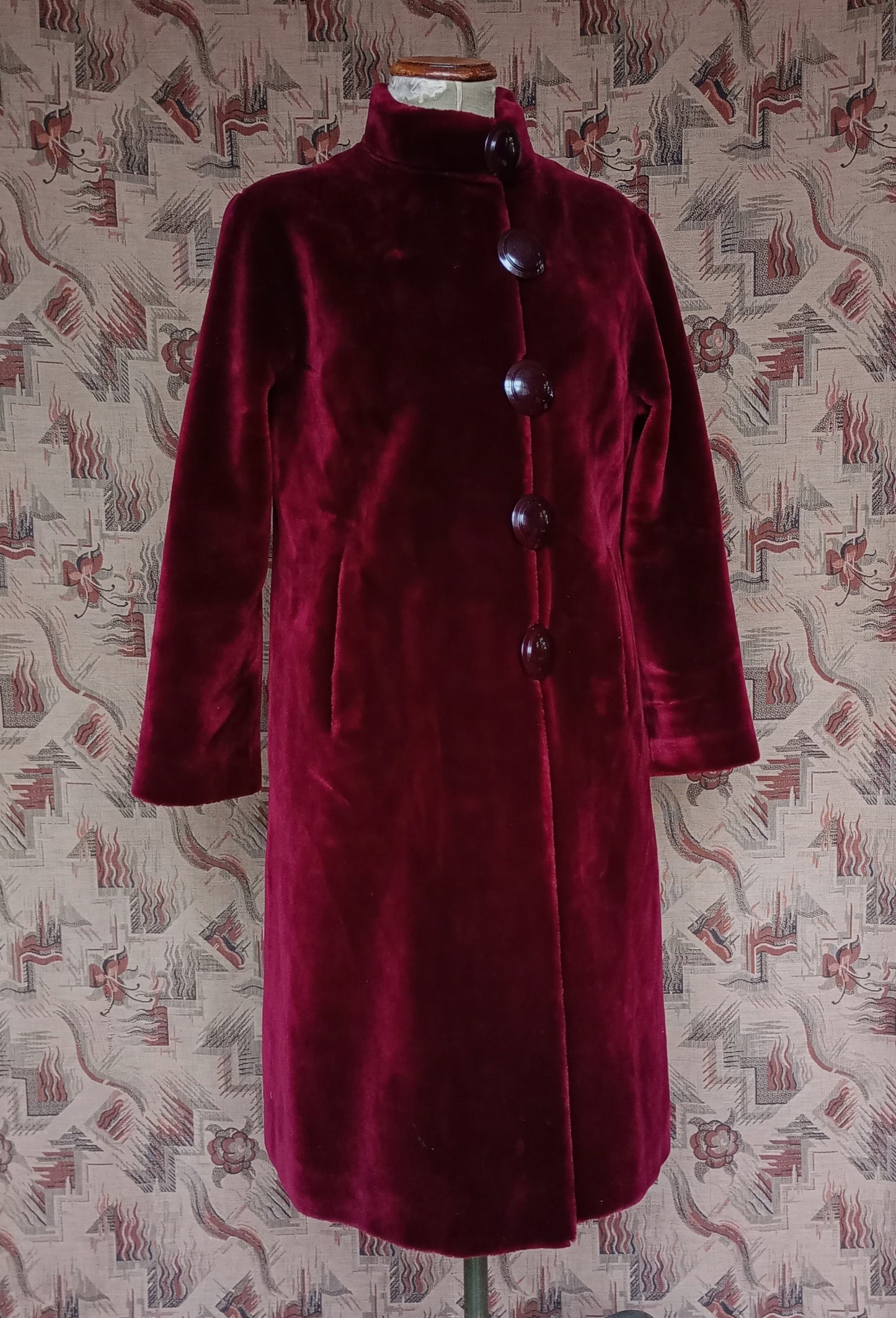 RARE Vintage Red Fake Faux Fur Teddy Coat 1960s Does 1920s UK M