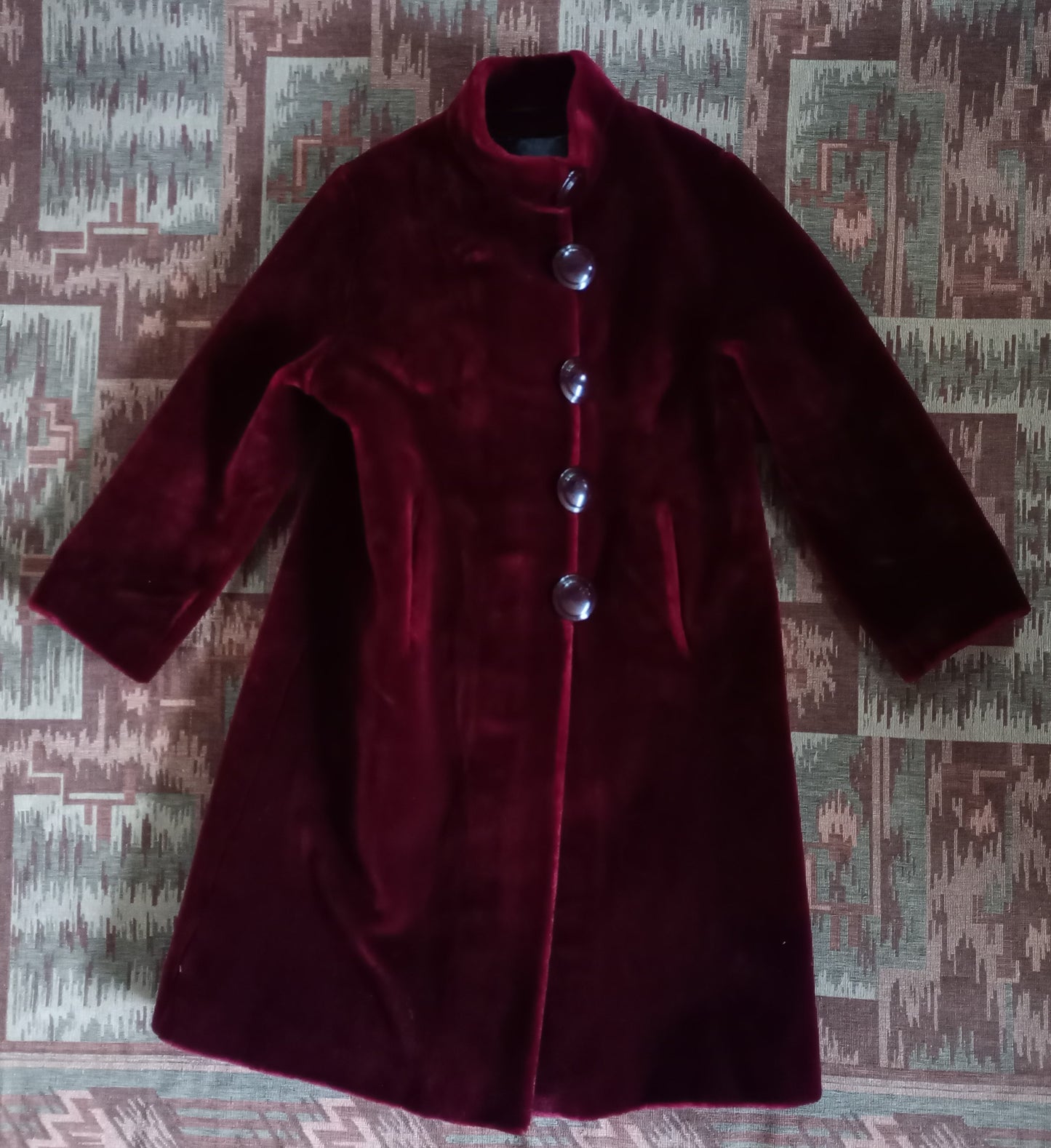 RARE Vintage Red Fake Faux Fur Teddy Coat 1960s Does 1920s UK M