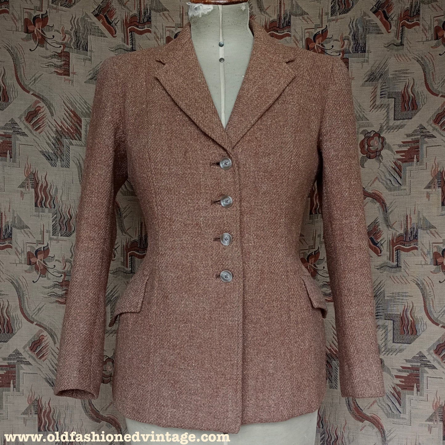 Vintage 1940s Ginger Brown Harris Tweed Wool Jacket UK S/M