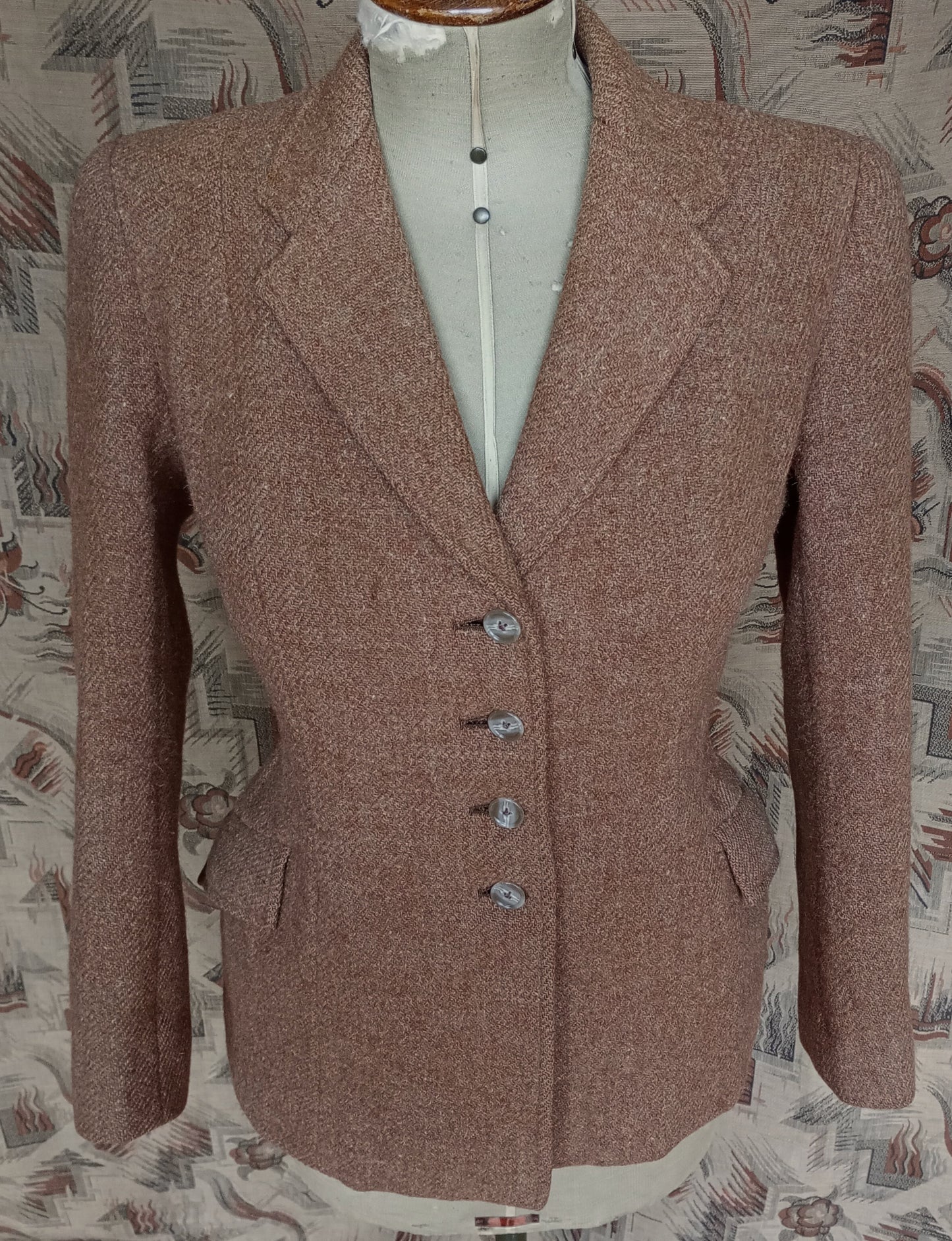 Vintage 1940s Ginger Brown Harris Tweed Wool Jacket UK S/M