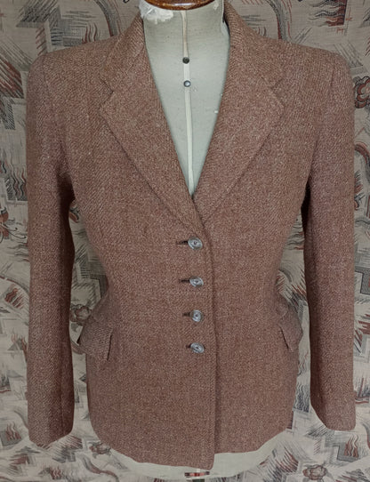 Vintage 1940s Ginger Brown Harris Tweed Wool Jacket UK S/M