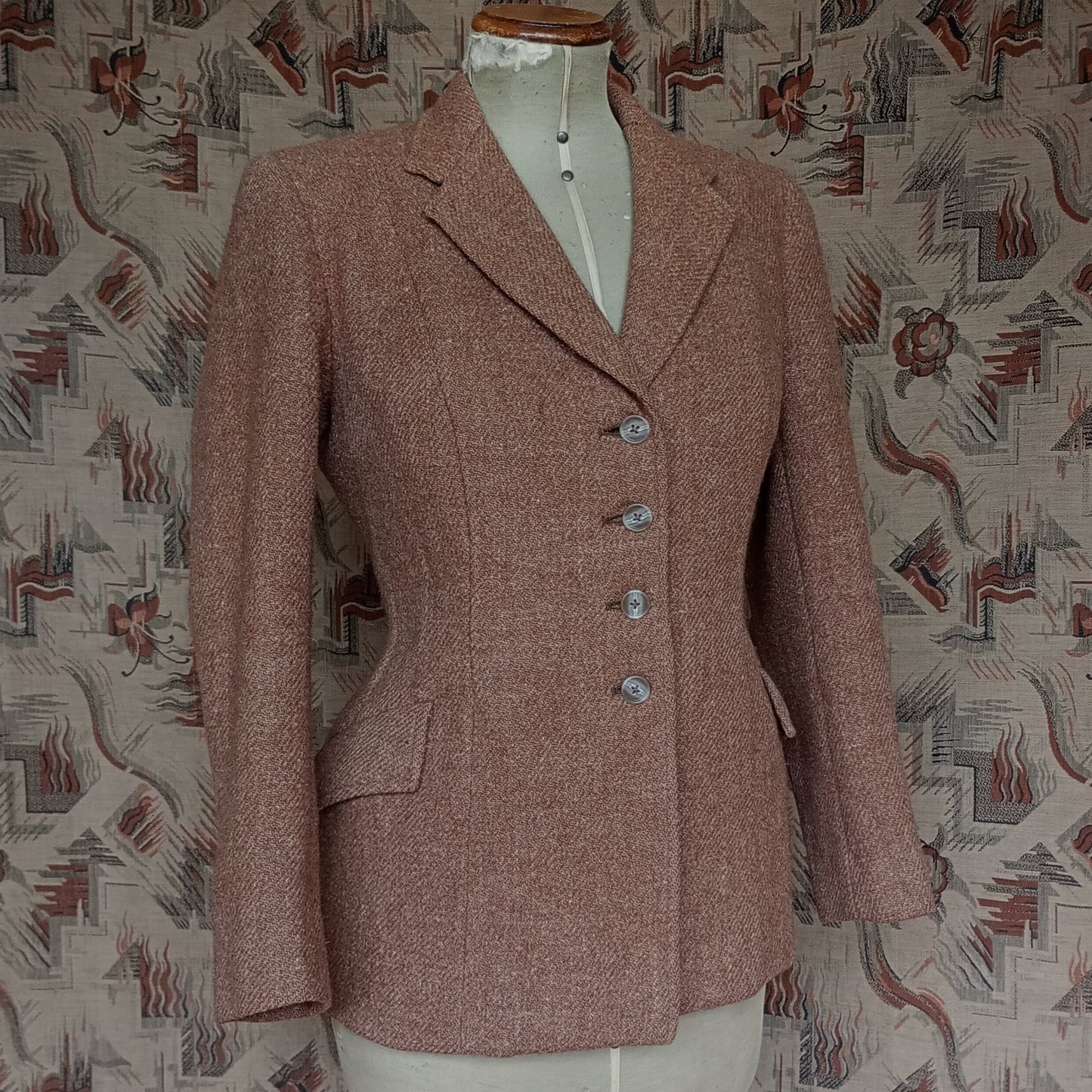 Vintage 1940s Ginger Brown Harris Tweed Wool Jacket UK S/M