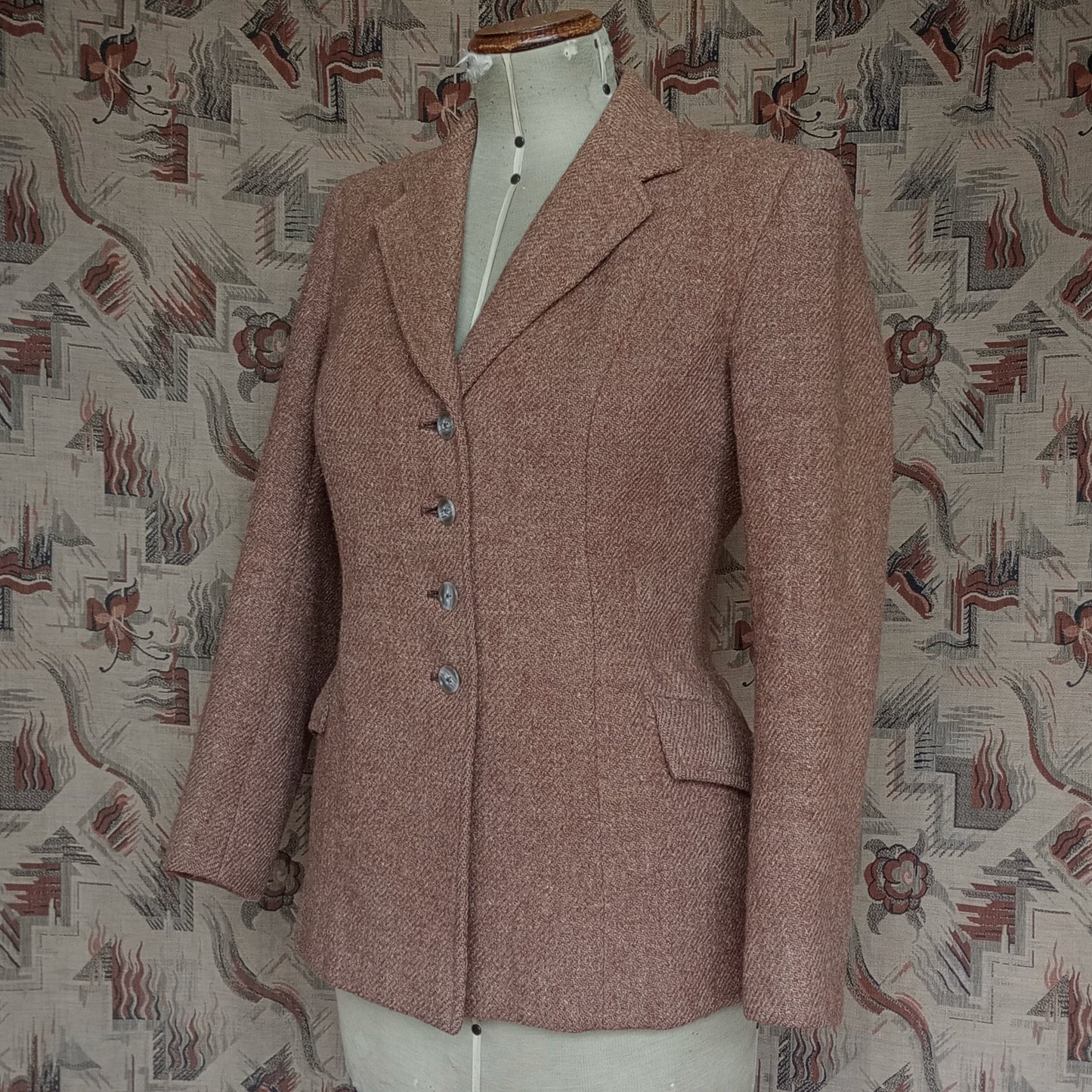 Vintage 1940s Ginger Brown Harris Tweed Wool Jacket UK S/M