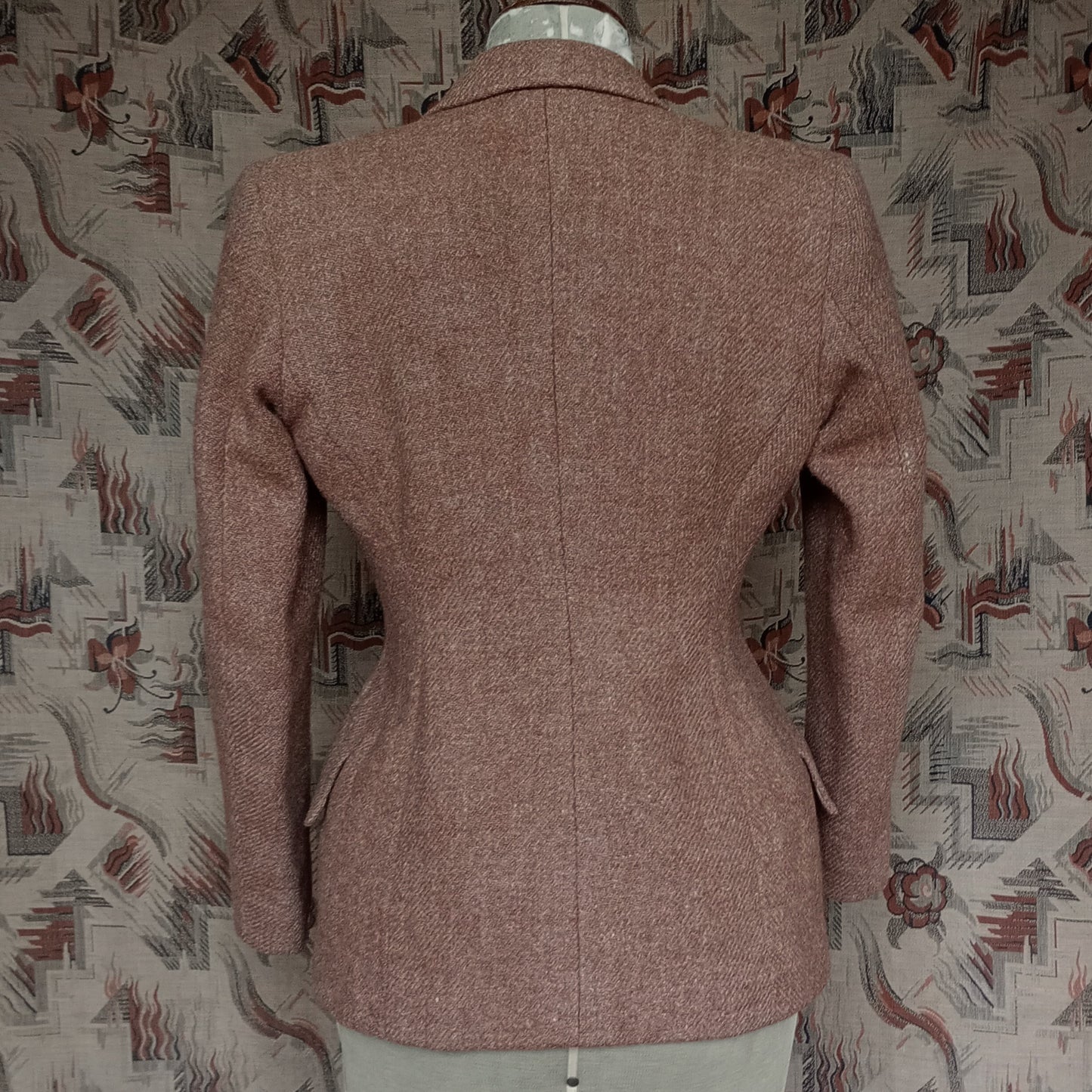 Vintage 1940s Ginger Brown Harris Tweed Wool Jacket UK S/M