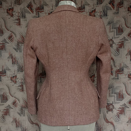 Vintage 1940s Ginger Brown Harris Tweed Wool Jacket UK S/M