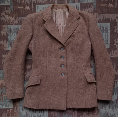 Vintage 1940s Ginger Brown Harris Tweed Wool Jacket UK S/M