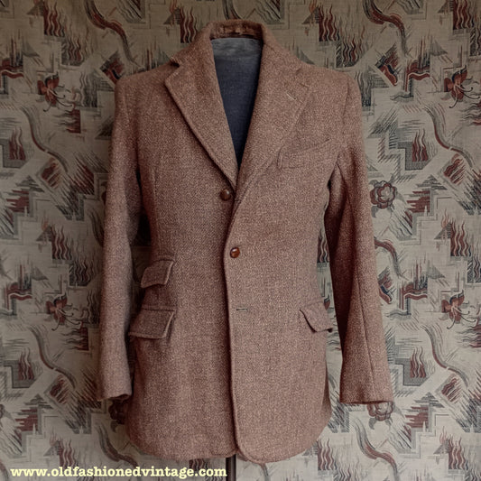 Vintage 1950s Harris Tweed Sports Jacket Ginger Brown 38"