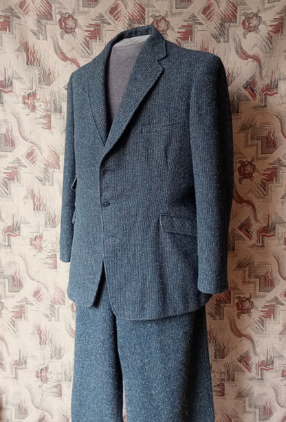 Vintage 1960s Mens Burton Harris Tweed Plus Fours Suit Bronze Green 40" - 42"