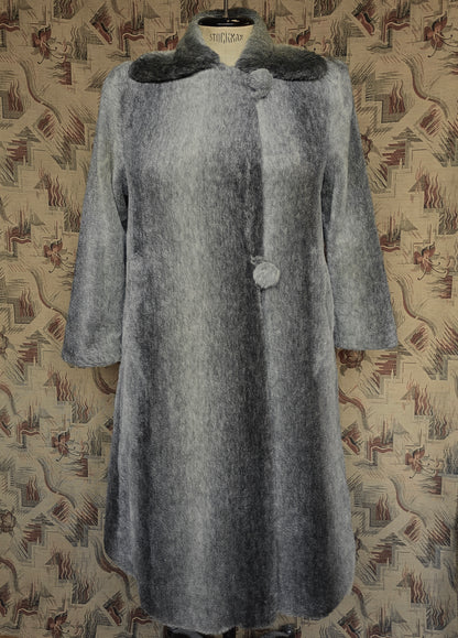 Original Vintage 1940s Coat Striped Fake Faux Fur Grey Teddy UK L