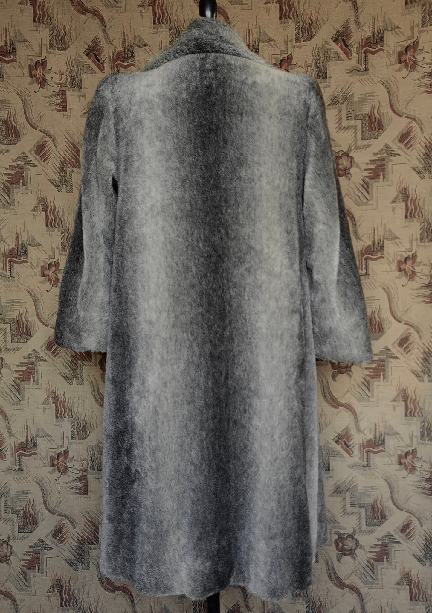 Original Vintage 1940s Coat Striped Fake Faux Fur Grey Teddy UK L