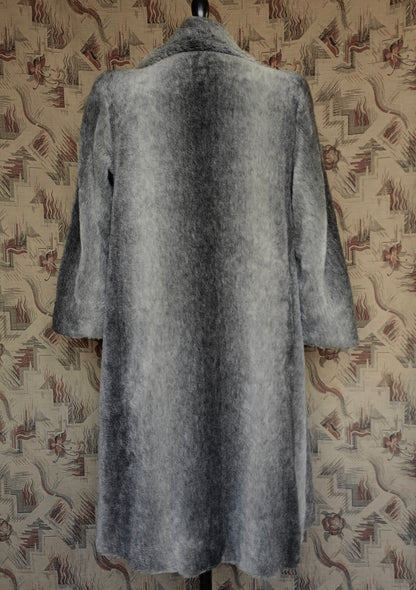 Original Vintage 1940s Coat Striped Fake Faux Fur Grey Teddy UK L