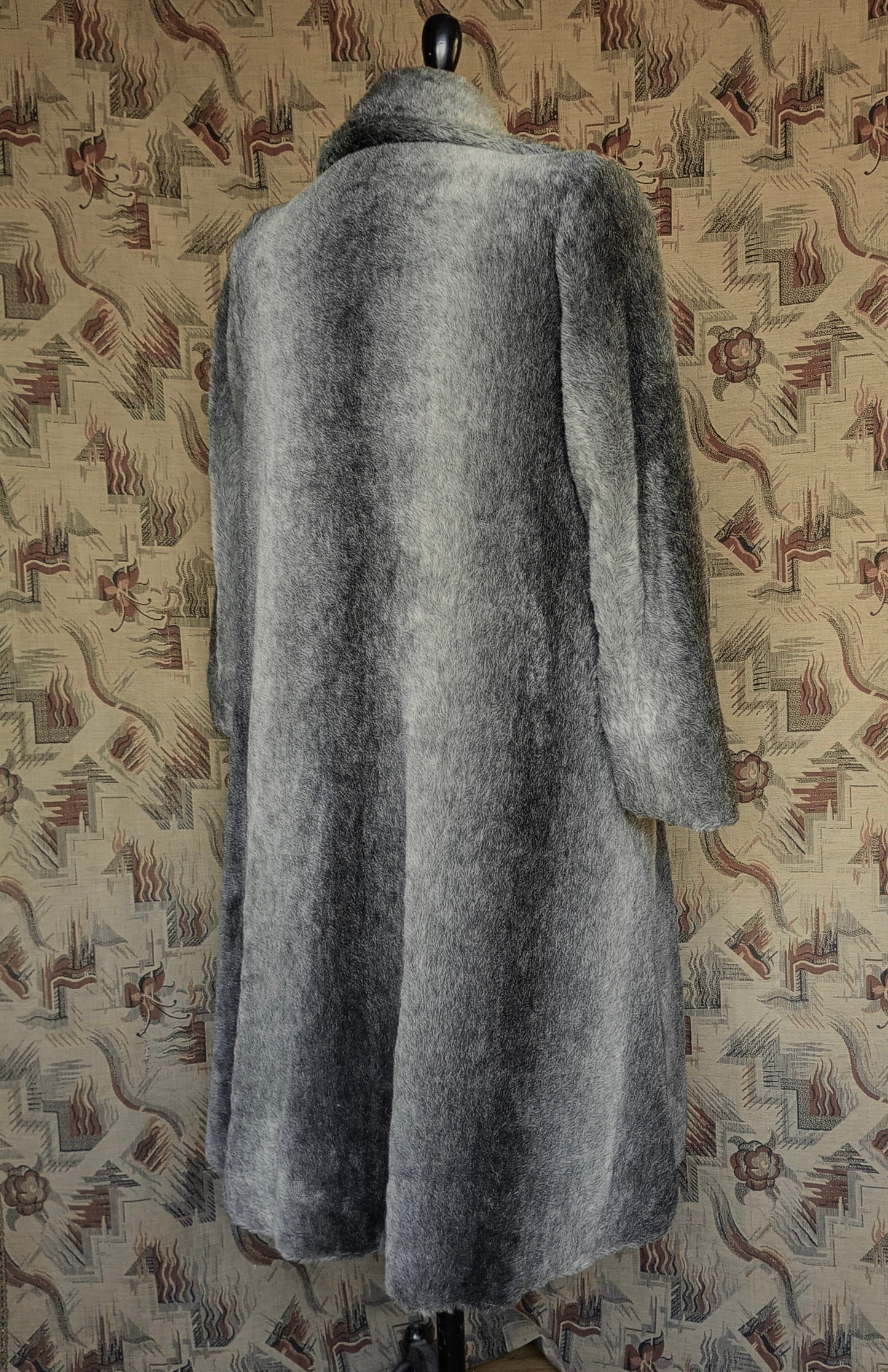 Original Vintage 1940s Coat Striped Fake Faux Fur Grey Teddy UK L