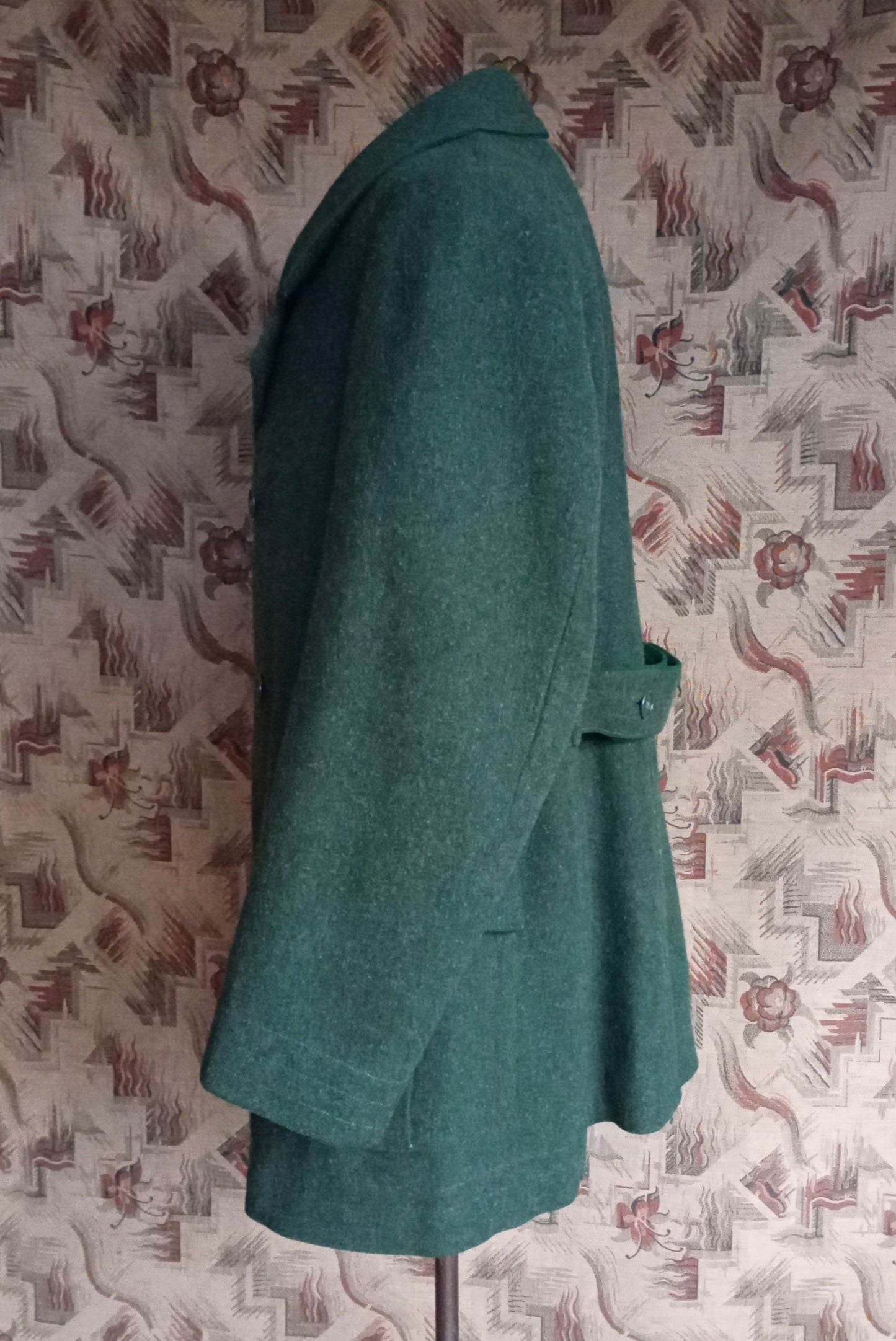 Vintage 1940s German Short Double Breasted Coat Jacket Forest Green DB Back Belt UK 44" XL