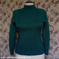 Vintage Hand Knitted Jumper Bottle Green Roll Neck Wool Sweater UK L/XL