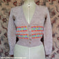 Original Vintage 1940s Hand Knitted Cardigan Beige Oatmeal Fair Isle UK S