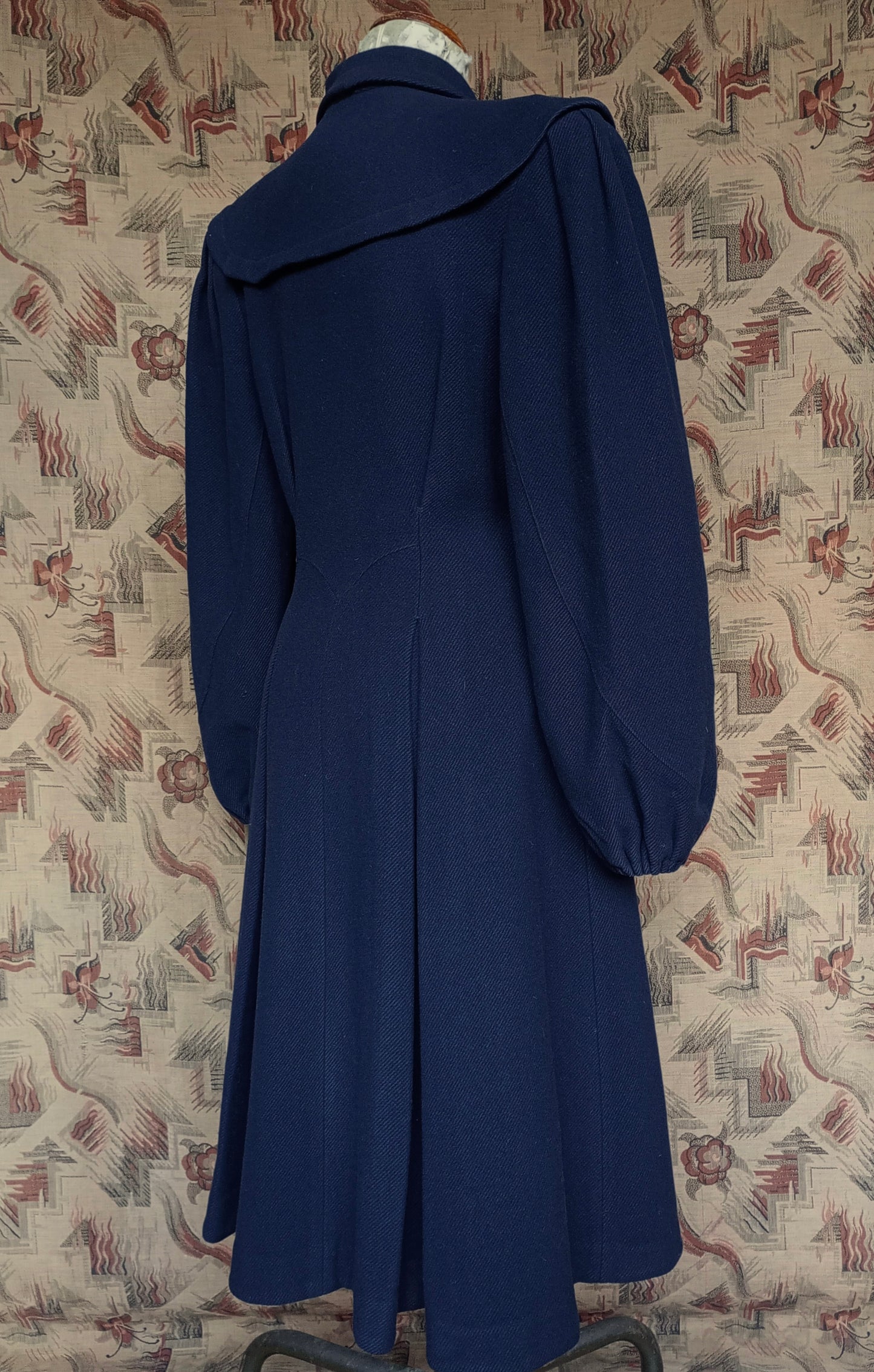 RARE 1940s II0II Dark Blue Wool Coat Balloon Sleeve UK S/M