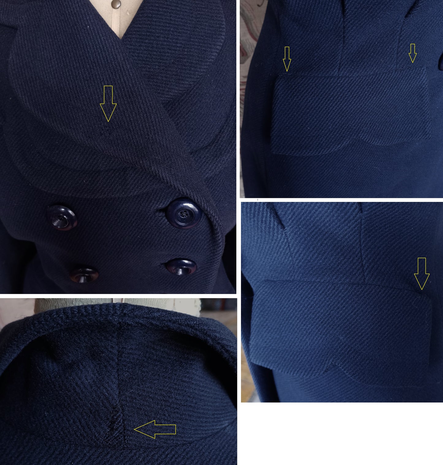 RARE 1940s II0II Dark Blue Wool Coat Balloon Sleeve UK S/M