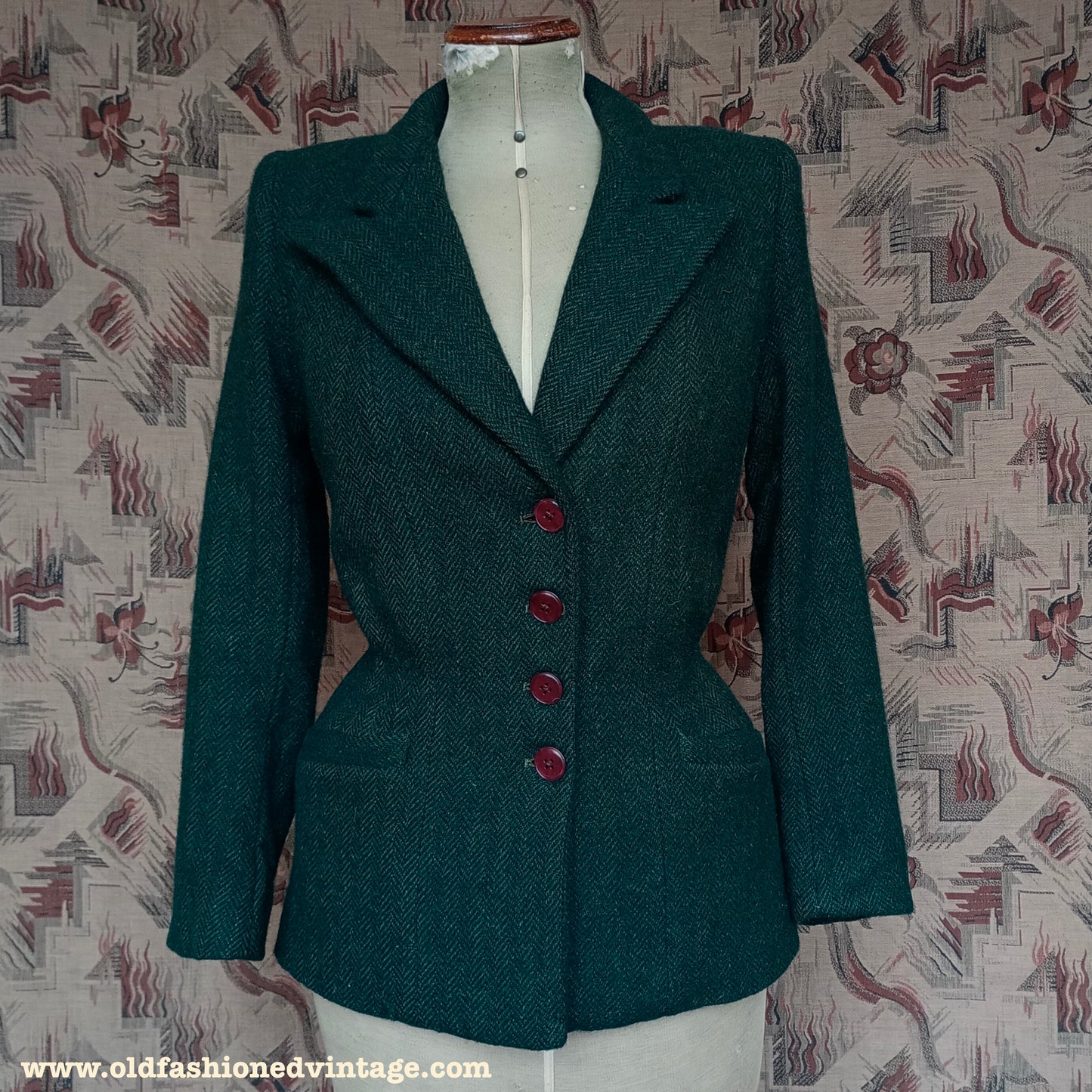 Vintage 1940s Tweed Jacket Green Wool UK S/M