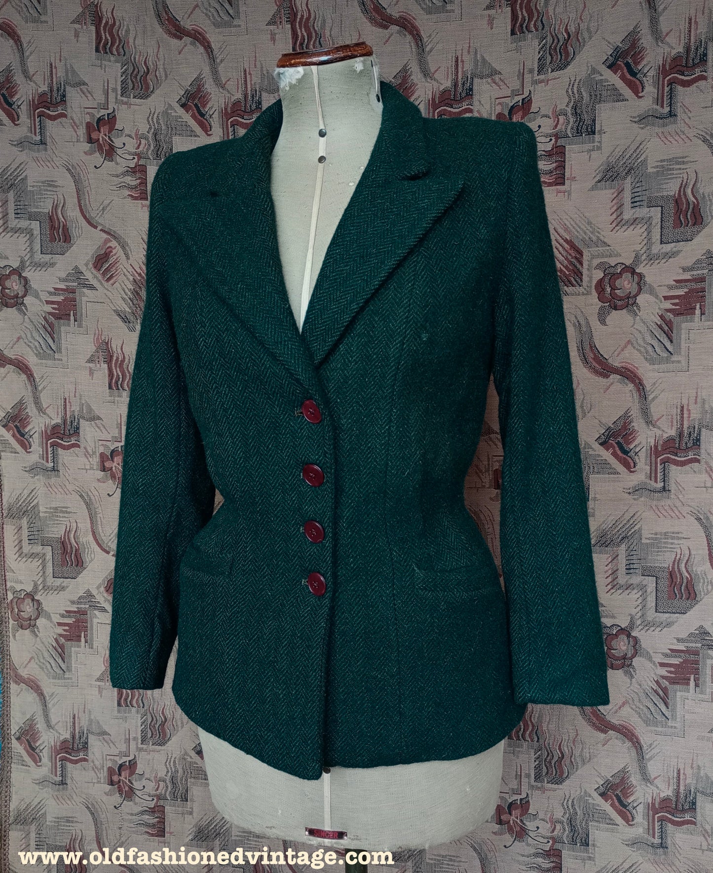 Vintage 1940s Tweed Jacket Green Wool UK S/M