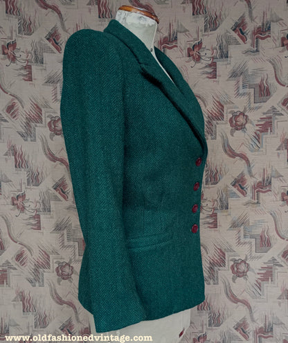 Vintage 1940s Tweed Jacket Green Wool UK S/M