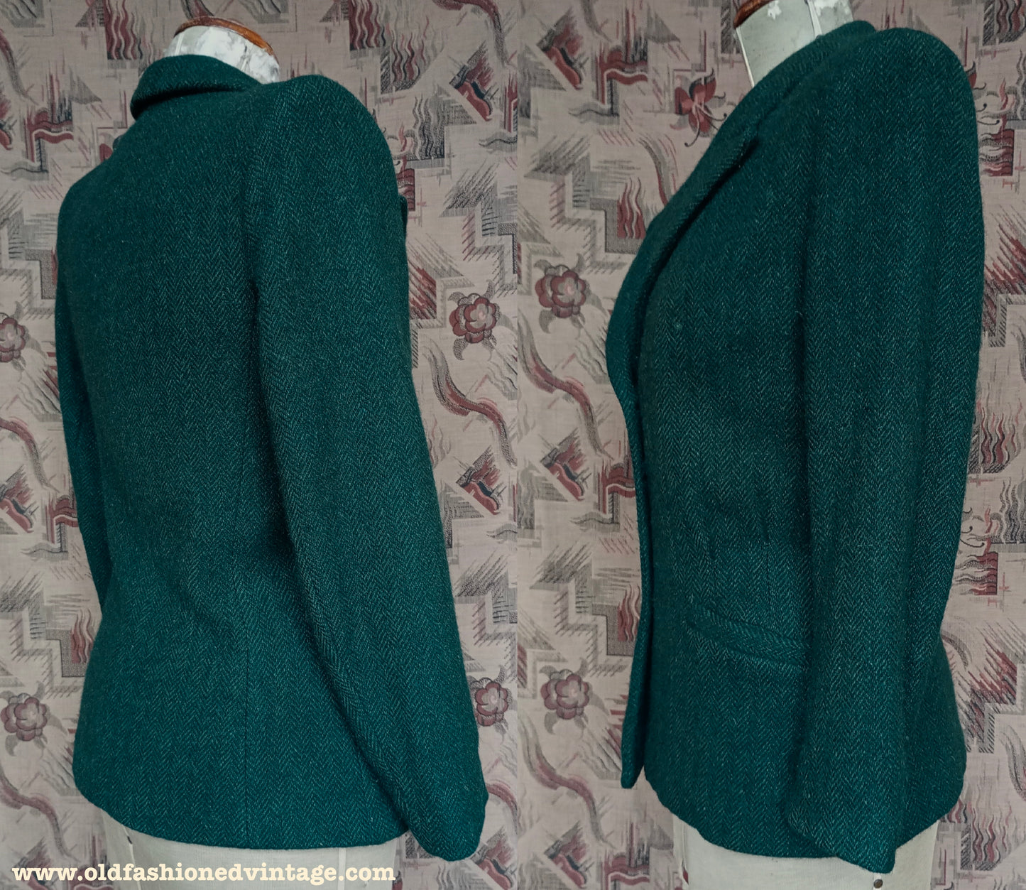 Vintage 1940s Tweed Jacket Green Wool UK S/M