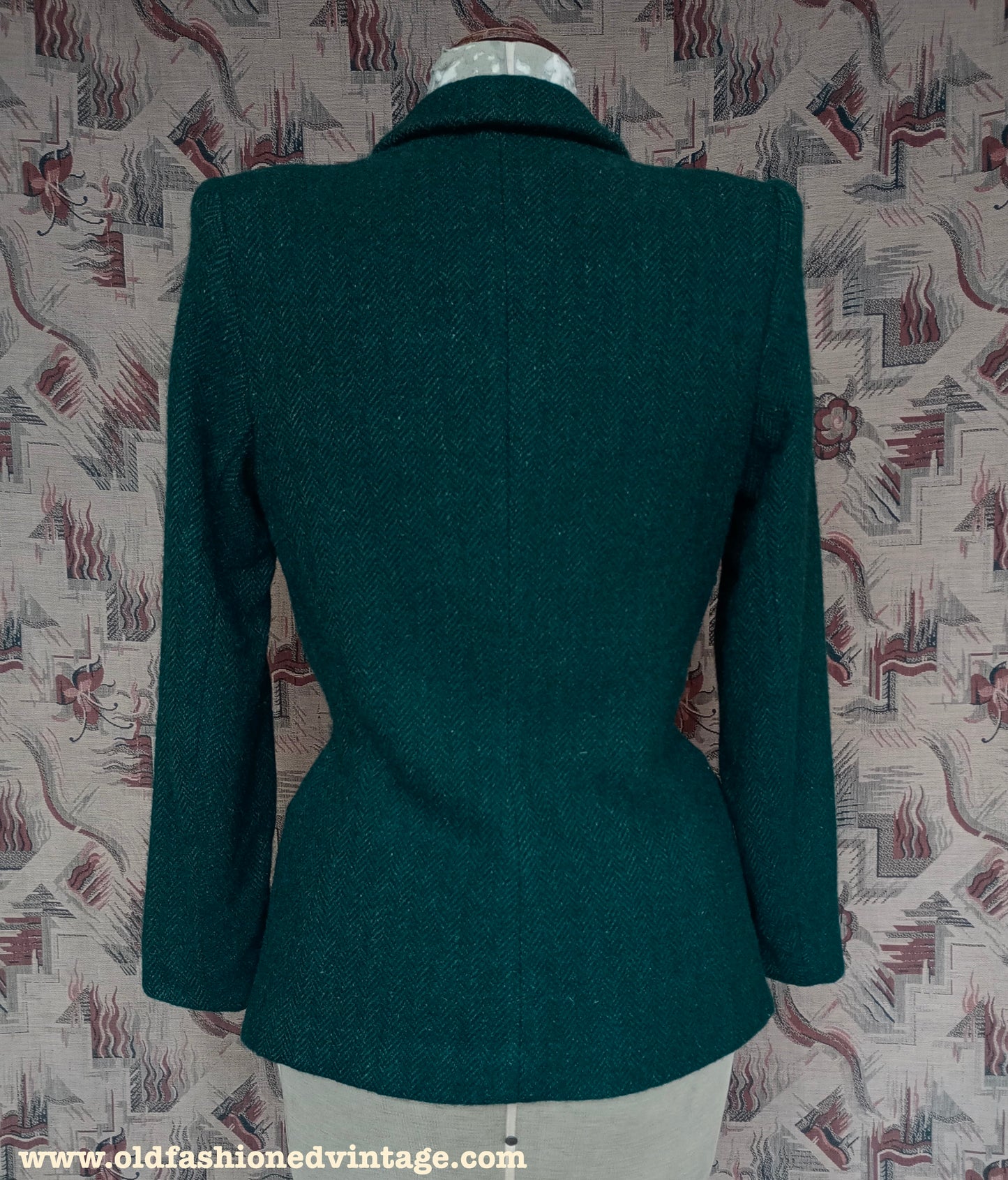 Vintage 1940s Tweed Jacket Green Wool UK S/M