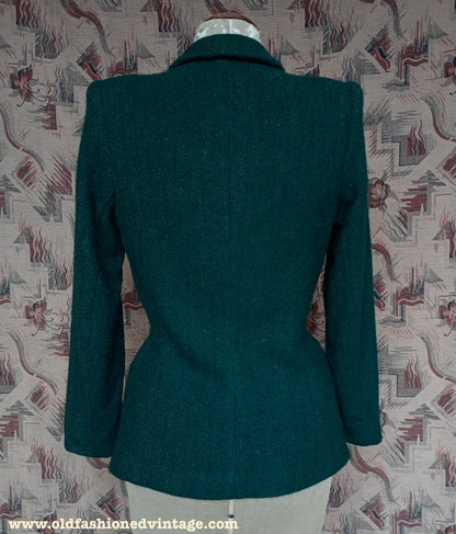 Vintage 1940s Tweed Jacket Green Wool UK S/M