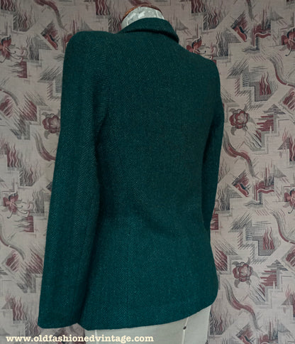 Vintage 1940s Tweed Jacket Green Wool UK S/M