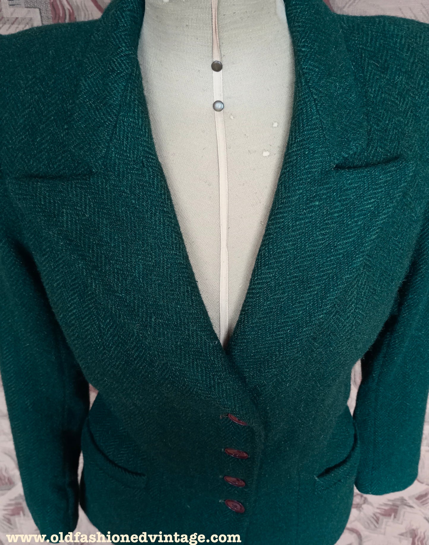 Vintage 1940s Tweed Jacket Green Wool UK S/M