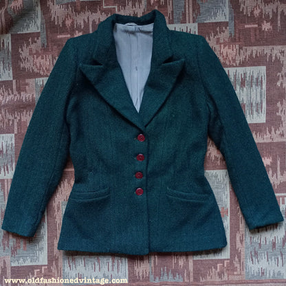 Vintage 1940s Tweed Jacket Green Wool UK S/M