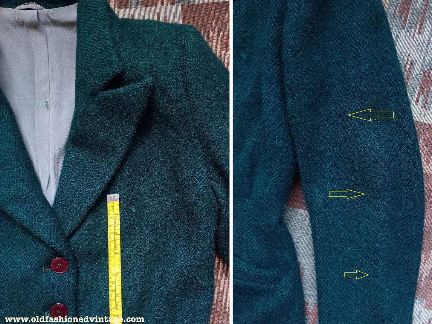 Vintage 1940s Tweed Jacket Green Wool UK S/M