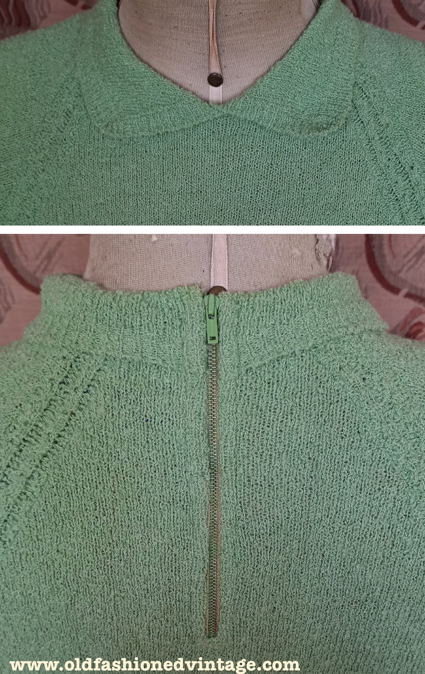 Vintage 1950s Green Wool Knit Set Sweater Skirt 40s UK S