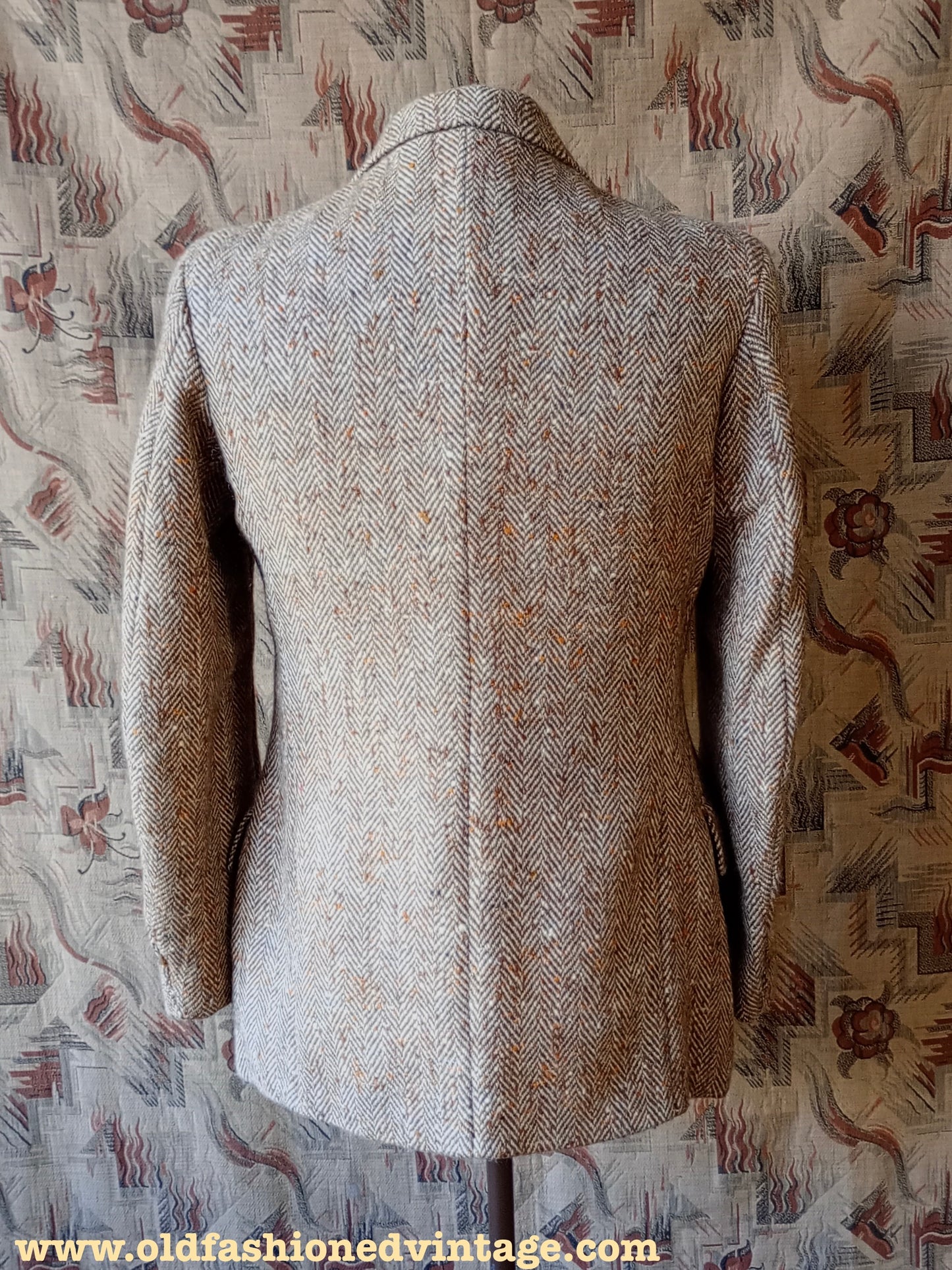 Vintage 1940s 1950s Herringbone Donegal Tweed Sports Jacket Beige Brown Flecked 38"